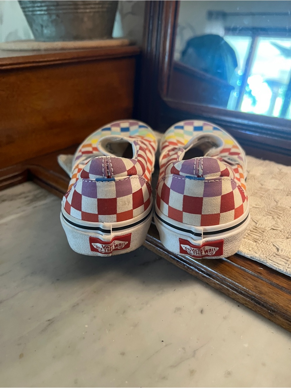 VANS Classic Canvas Rainbow Checkerboard Slip On Casual Sneakers Women's Sz 6.5 - Picture 5 of 7